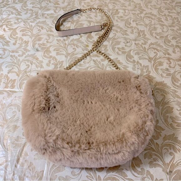 H&M Winter Fleece Crossbody Handbag Tan Soft & Fluffy Chain Strap Gorgeous - Picture 4 of 6